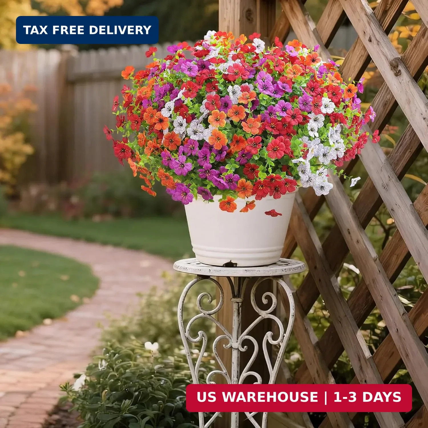 12 Bundles Artificial Flowers for Outdoors UV Resistant Fake Plants Silk Flowers