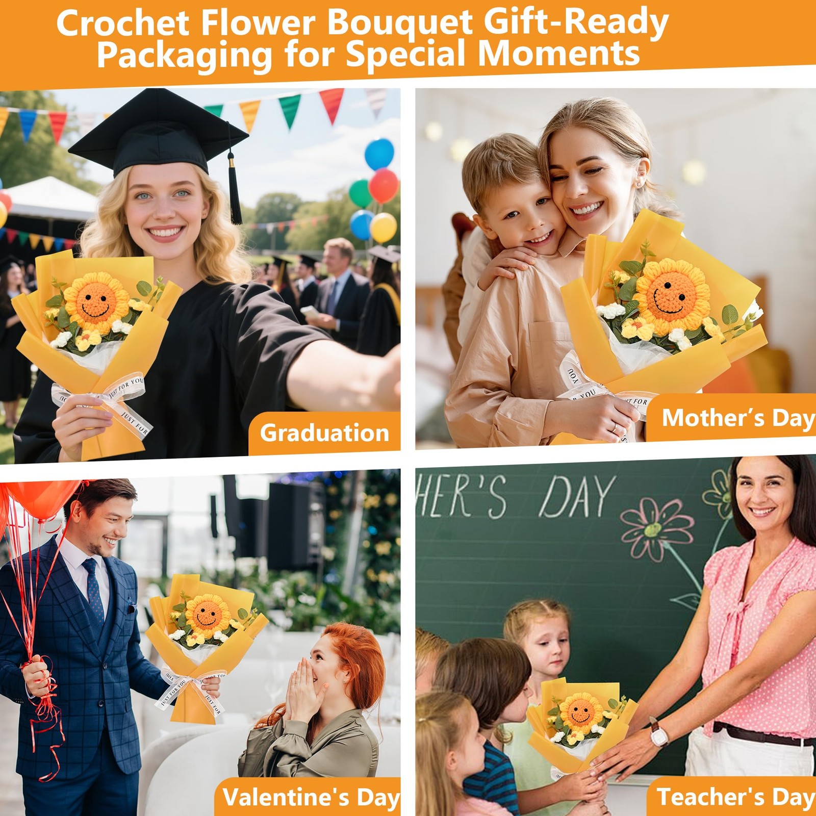 Handmade Crochet Flower Bouquet – Finished Knitted Sunflower & Daisy Flowers,…