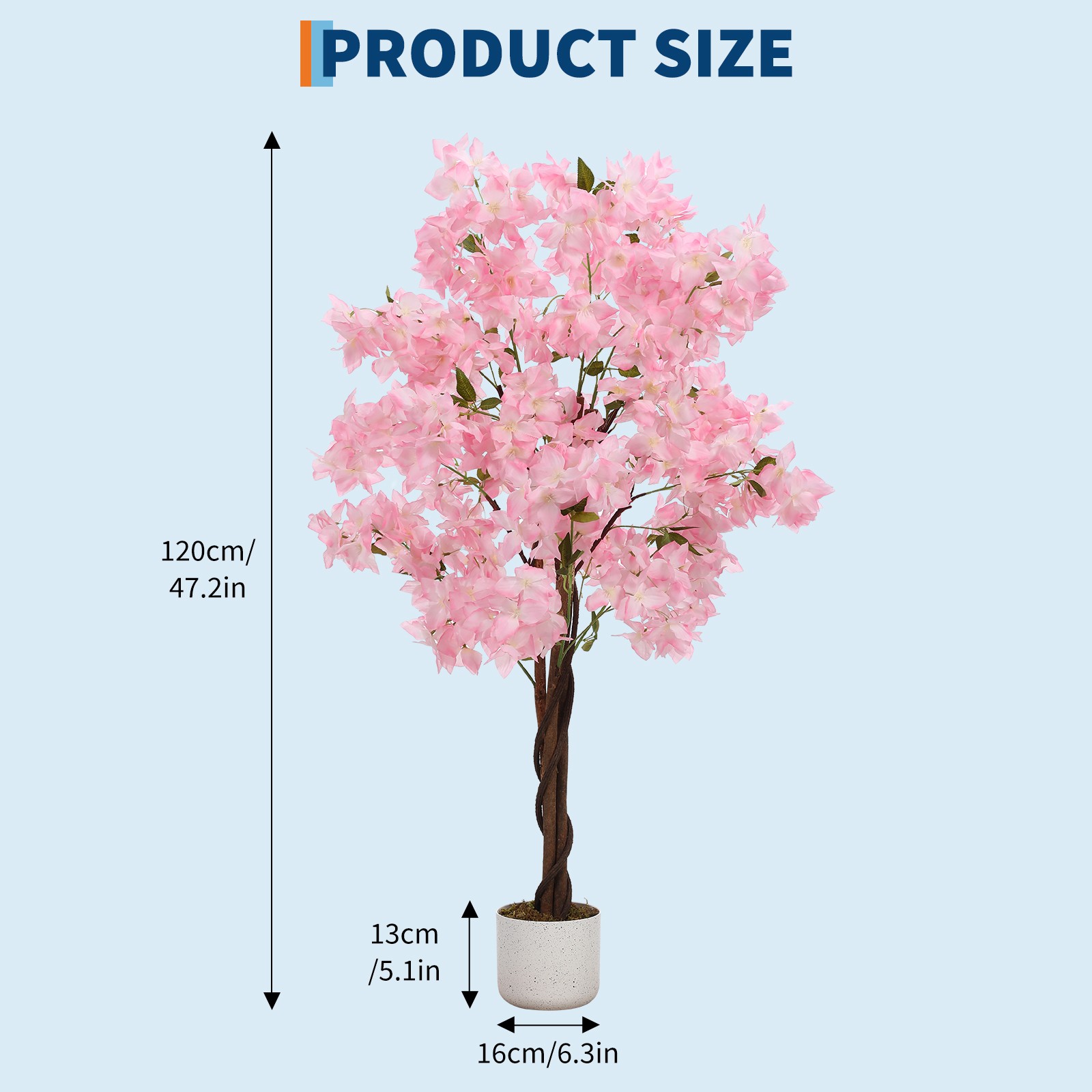4FT Artificial Cherry Blossom Tree w/ Planter Indoor Realistic Faux Pink Flower