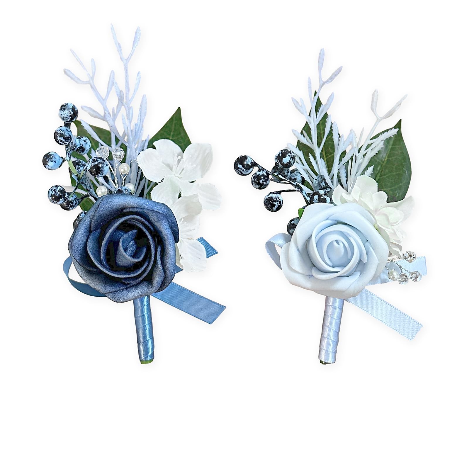2 PCS Dusty Blue Wedding Boutonniere For Men Groom Groomsmen Rose Flowers