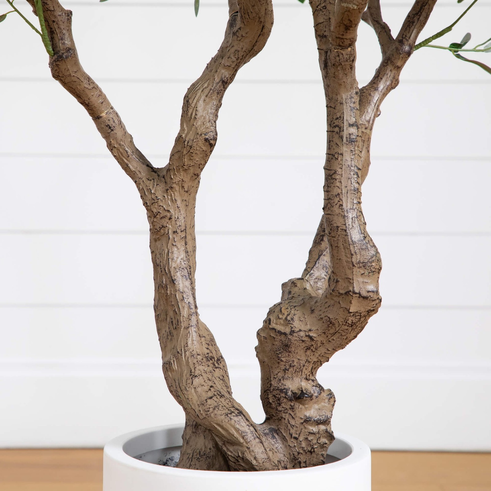 Nearly Natural 6ft Artificial Grand Olive Tree in White Decorative Planter