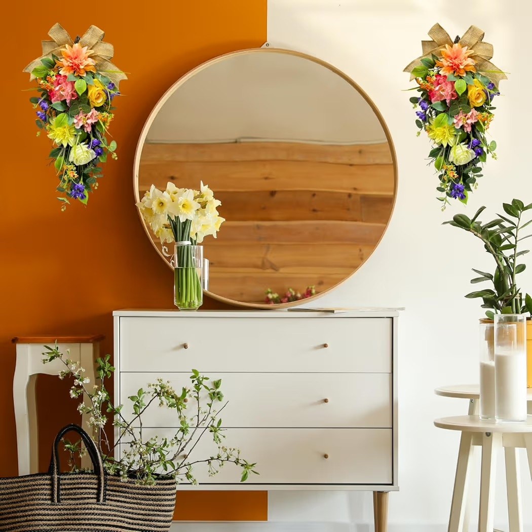 1 Spring Summer Floral Teardrop Swag Lighted