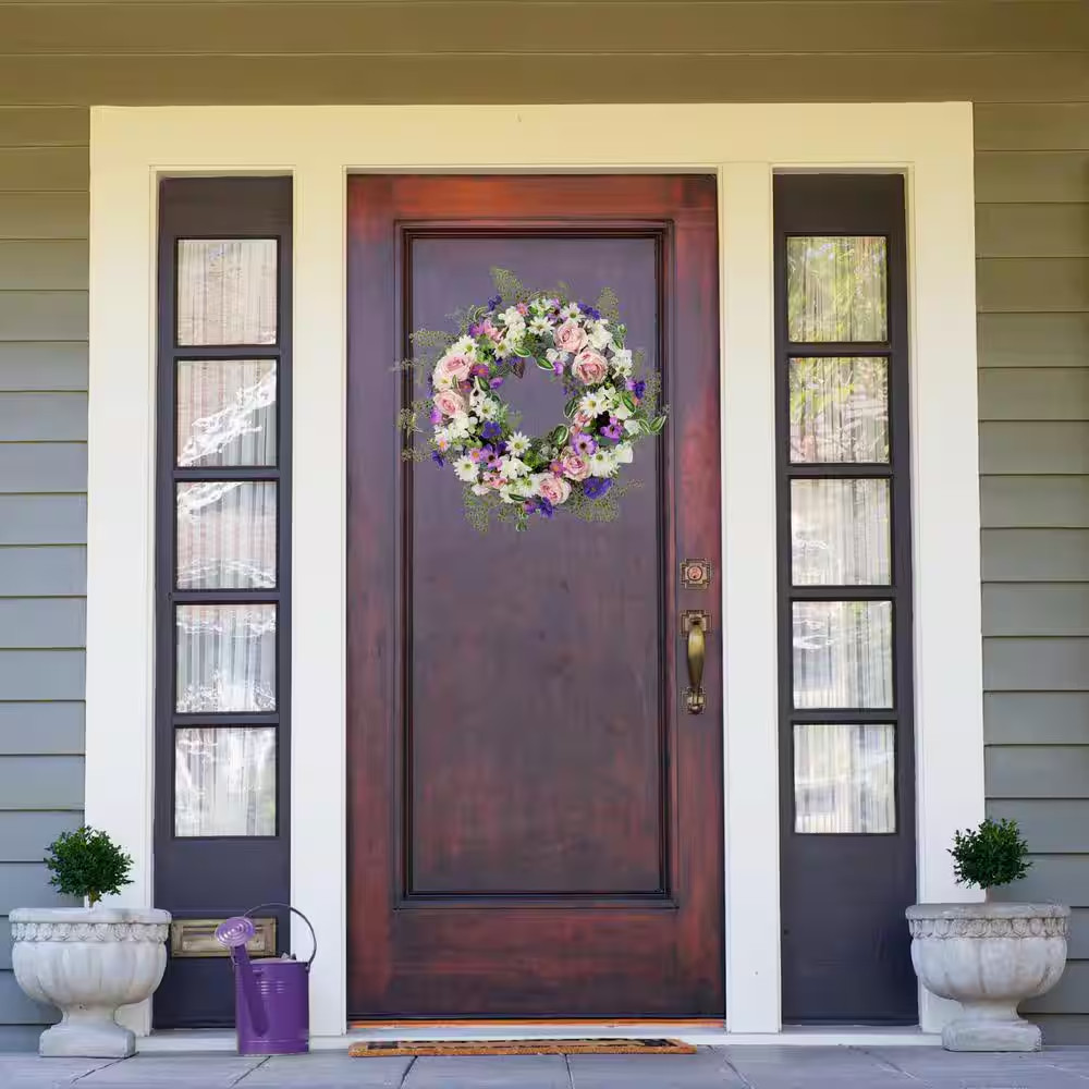24 In. Mixed Floral and Fern Artificial Spring Wreath