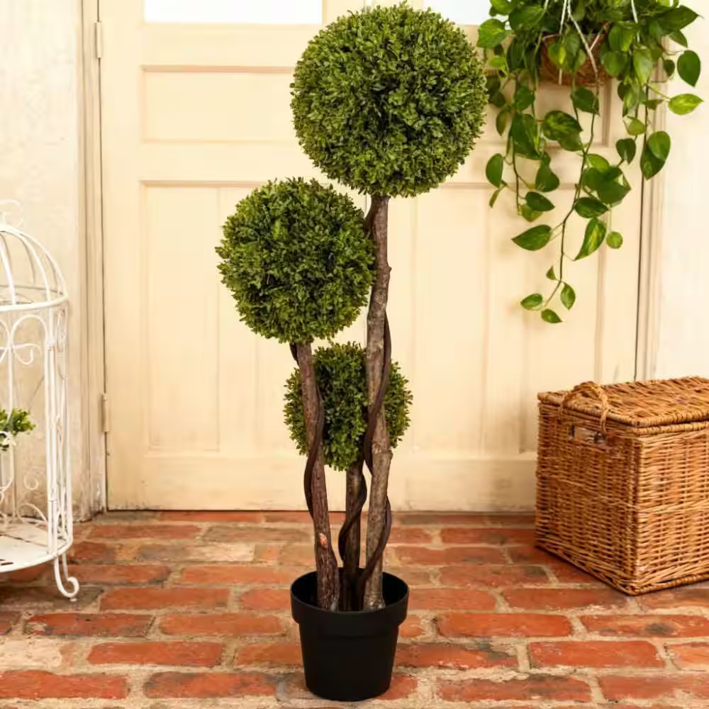 4 Ft. Artificial Ball Boxwood Topiary Tree in Pot Indoor Outdoor Living Room Dec