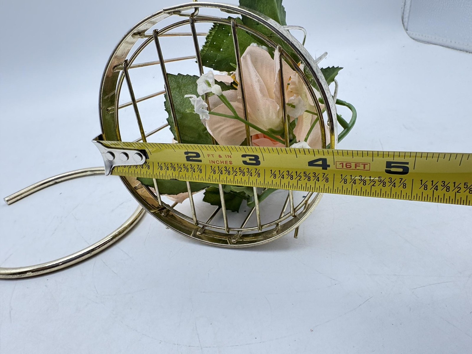 Metal Birdcage Artificial Rose Daisy Houseplant With Stand 8″ Floral Decor