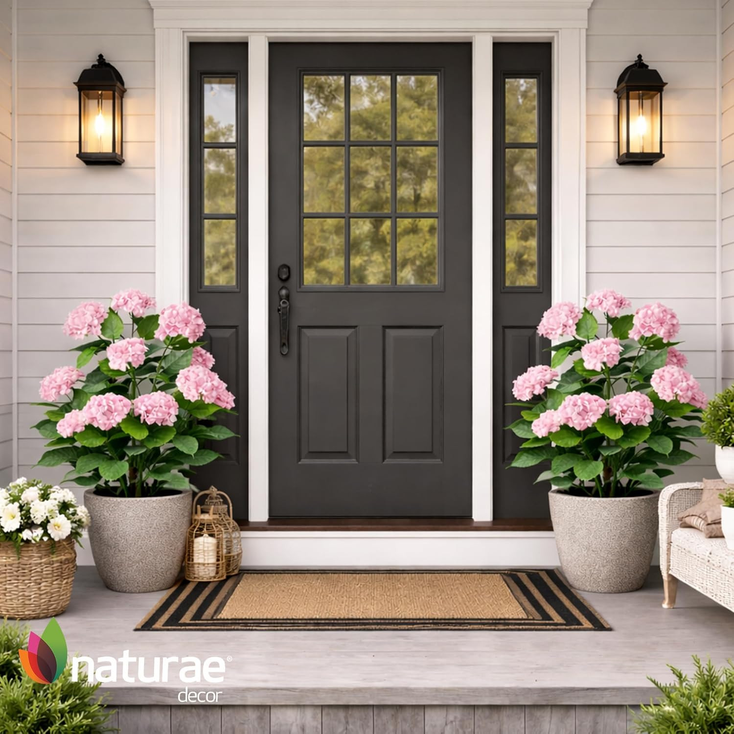 Elegant 37” White Hydrangea Artificial Plant in Black Pot for Home Decor (2)