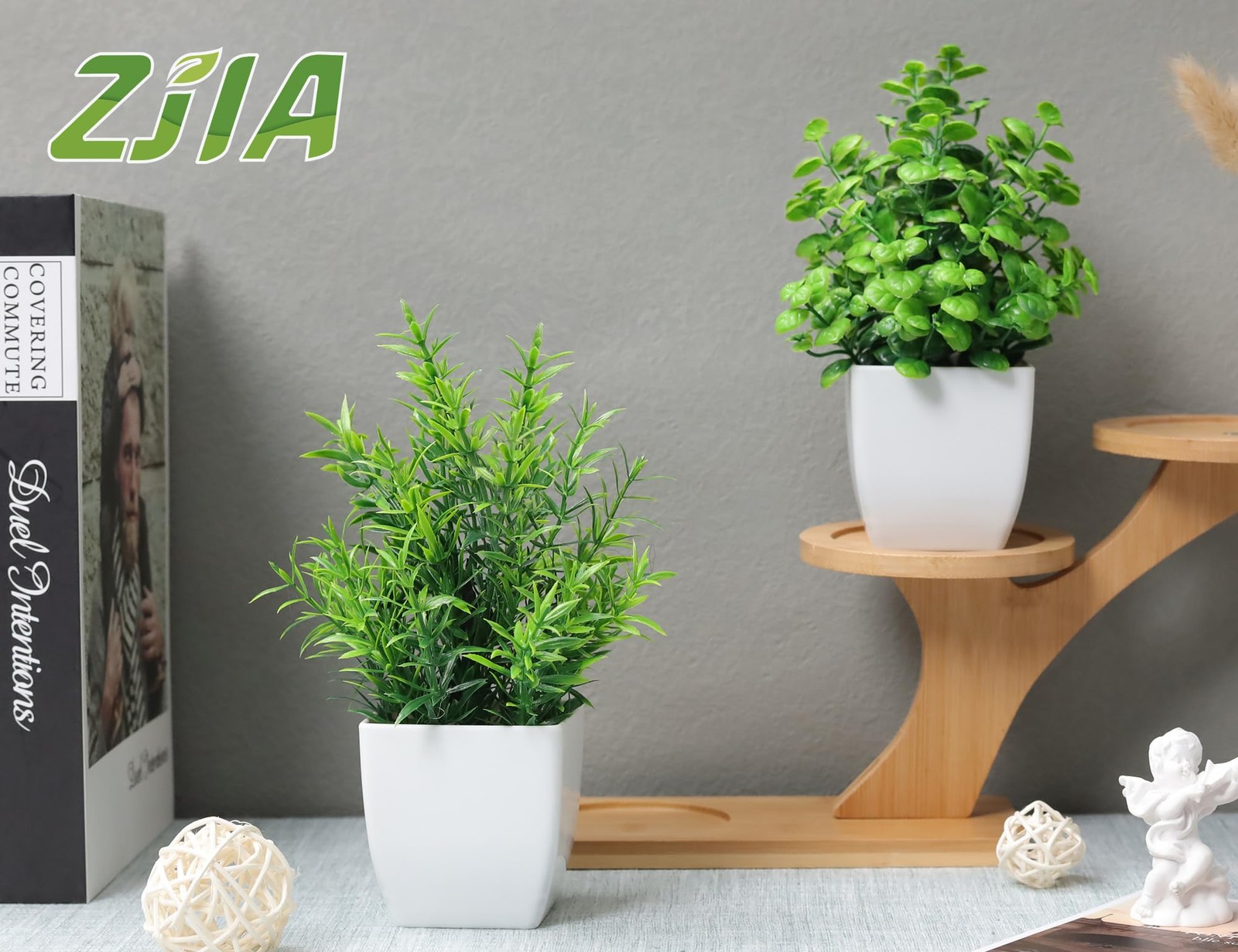2 Pack Fake Plants Small Artificial Greenery Faux Plants Indoor for Home Farmhou