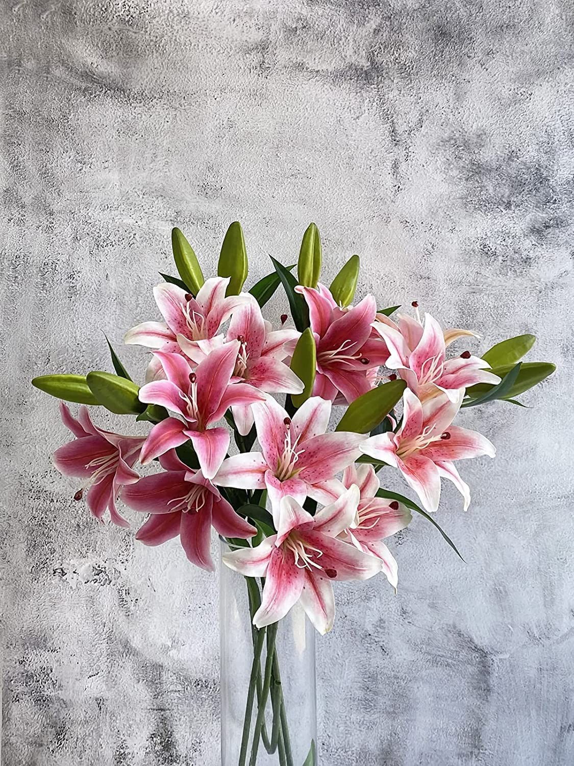 Yalzone 2 Pcs 28 inch Pink Artificial Lily Flowers Fake Real Touch Lily 3 Hea…