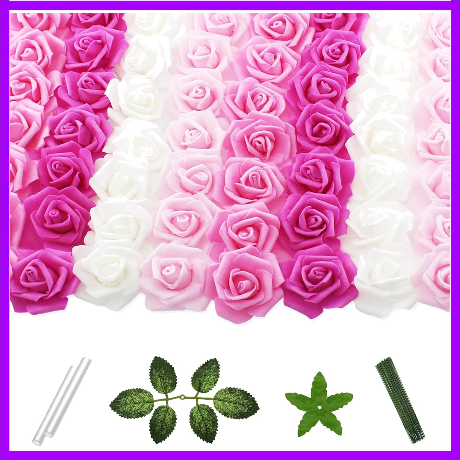 100 Pcs 2 in Artificial Rose Head Bulk 4 Shades of Pink White | Foam Fake Flo…