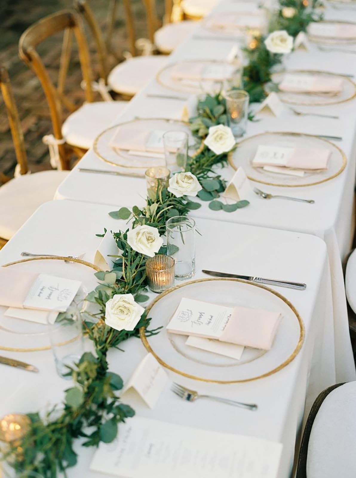 ICBOX Gold Glitter Ivory Roses 100pcs Stemless Foam Flowers Artificial Real L…