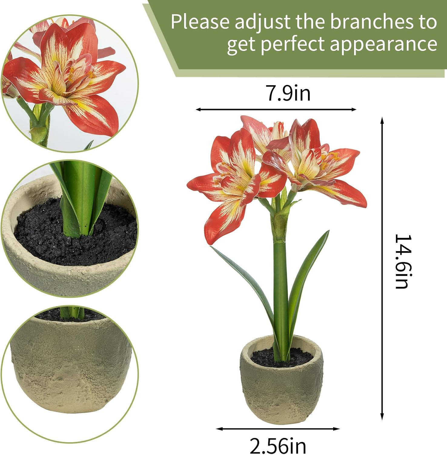 Realistic 15″ Artificial Amaryllis Plant for Home & Office Decor
