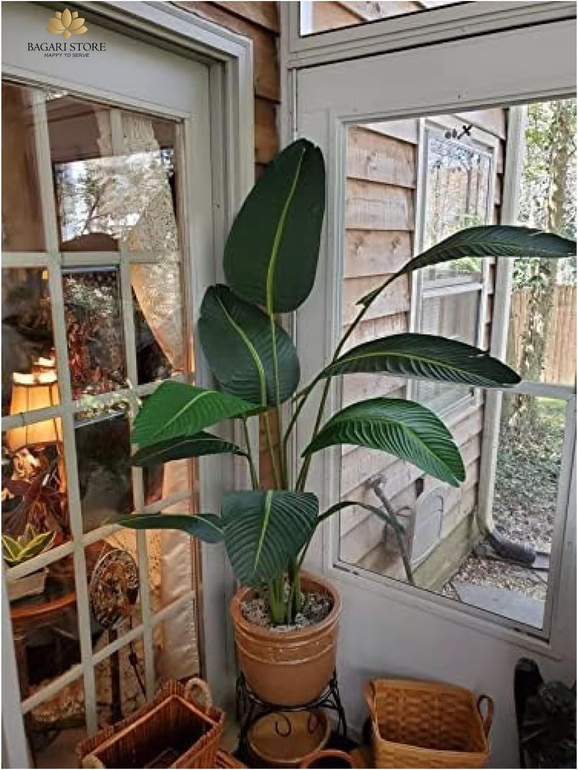 One 5 Foot Artificial Silk Bird of Paradise Palm Tree Potted Plant by