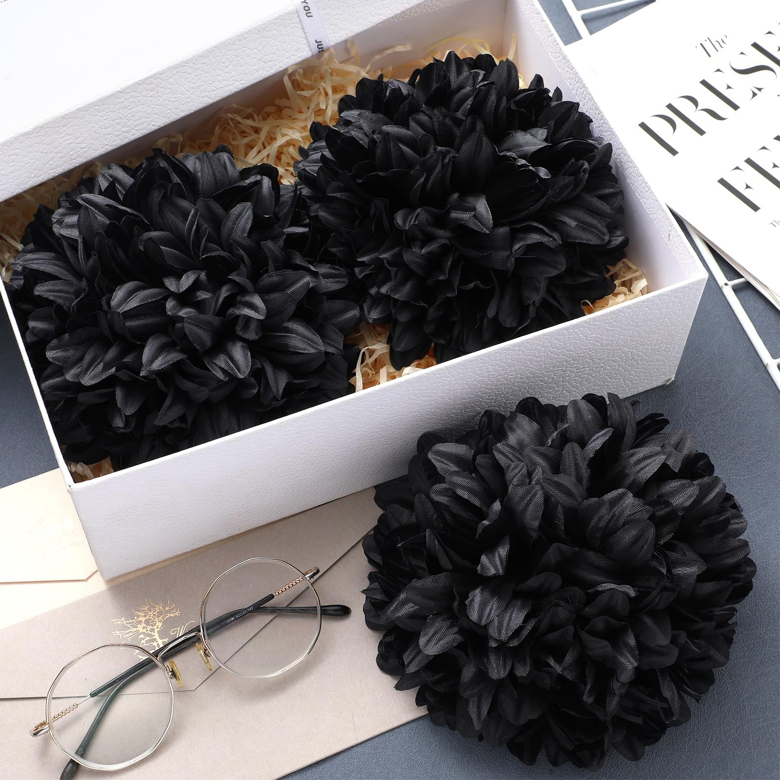 3 Pcs Black Homecoming Mum Flowers 6.5″ Silk Homecoming Mum Supplies Trinkets…