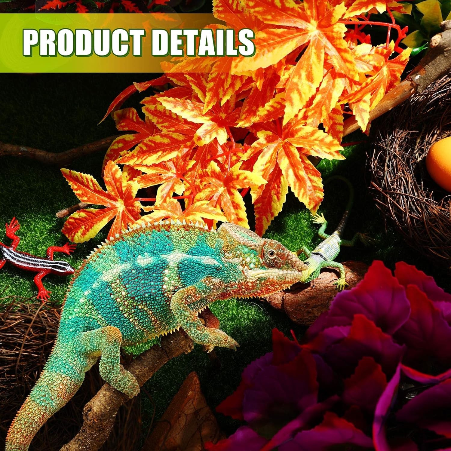 6 Pack of 12-Inch Reptile Habitat Silk Plants with Suction Cups for Easy Setup