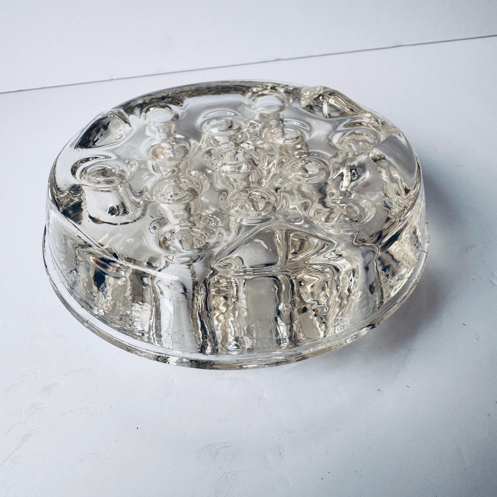 Vintage Clear Glass Flower Frog 13 Hole Domed Floral Stem Holder Heavy Glass