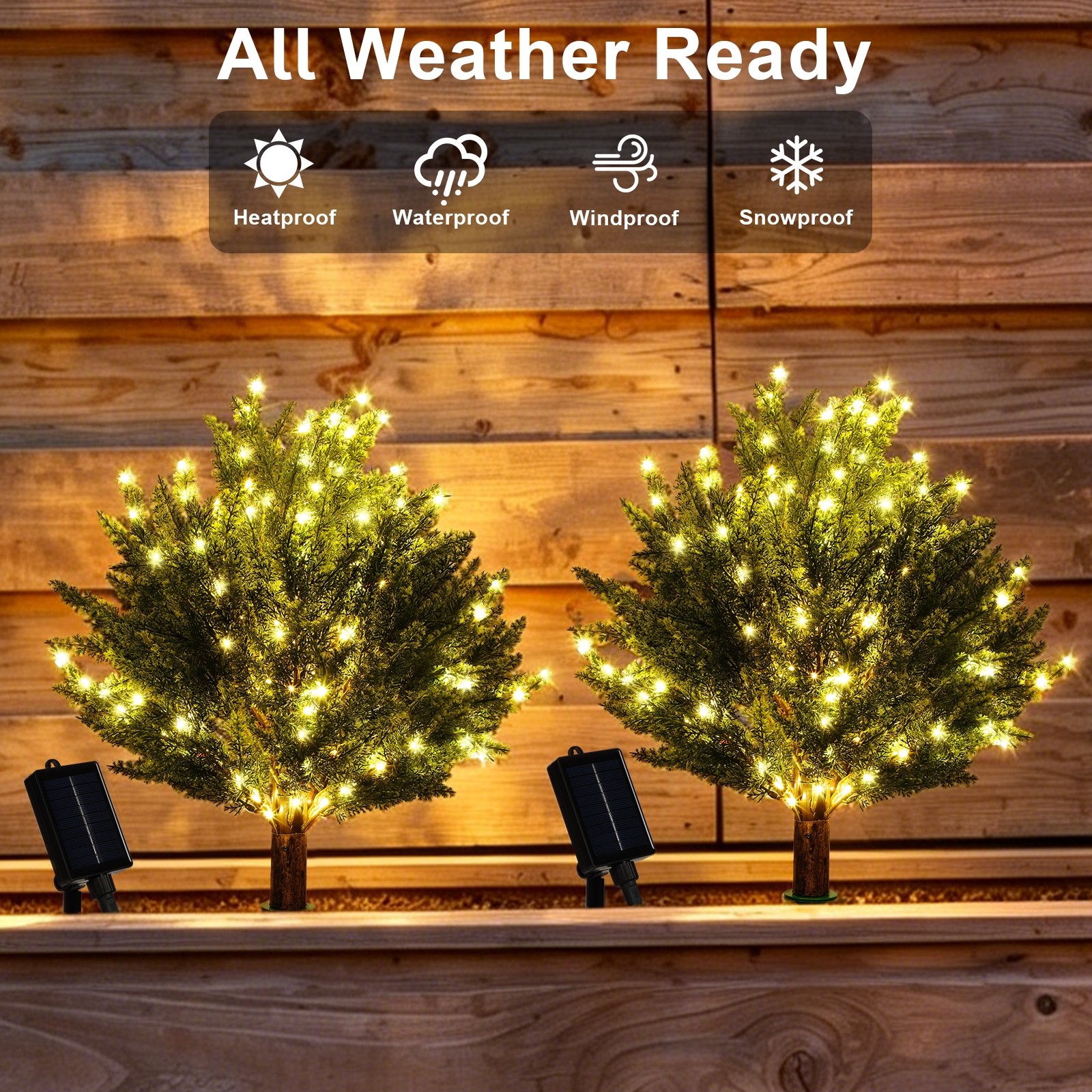 2PC Solar Artificial Cedar Topiary Ball Trees Lights for Porch Garden Backyard