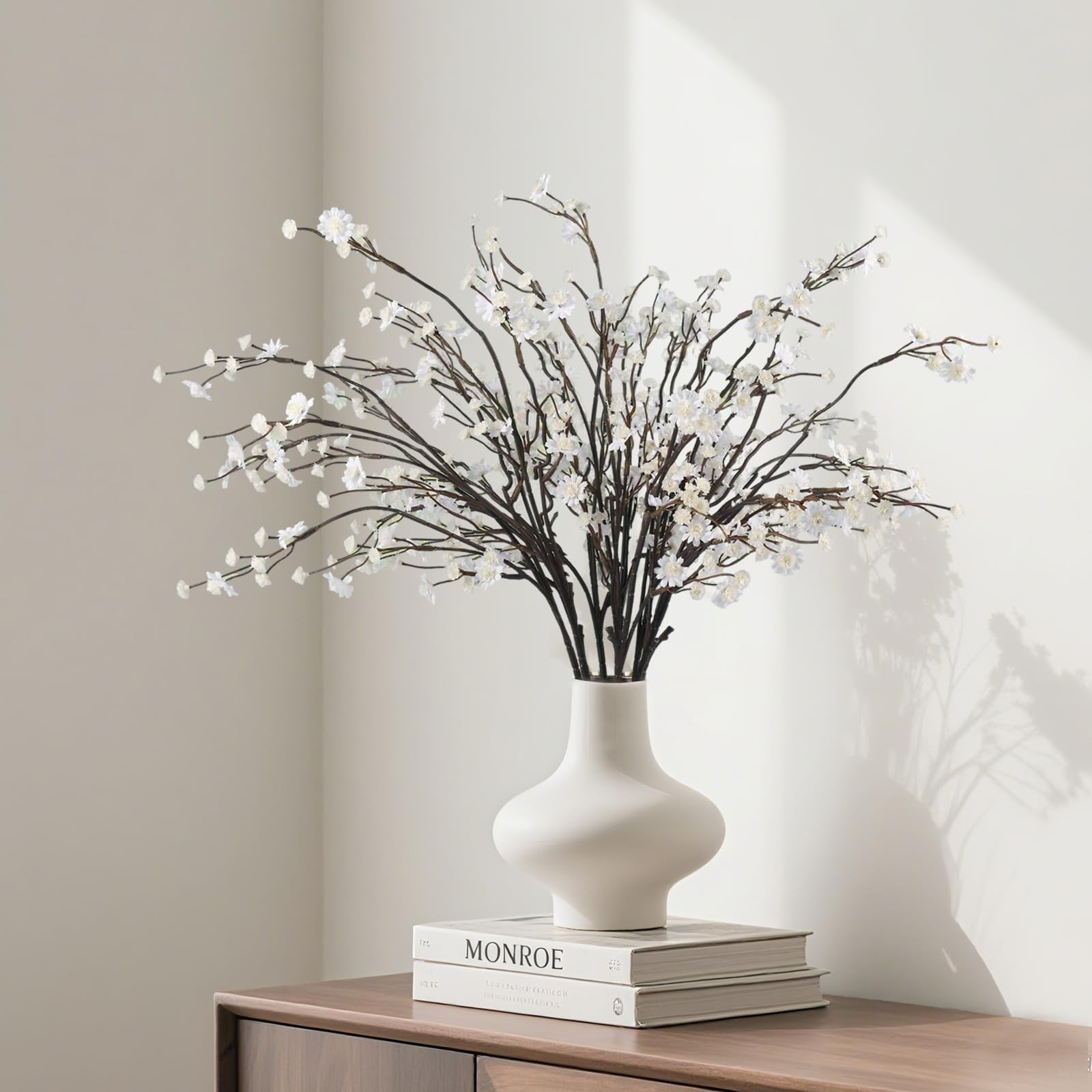 Artificial Baby Breath Flowers, 10 Long Stem White Faux Branches for Tall Vas…