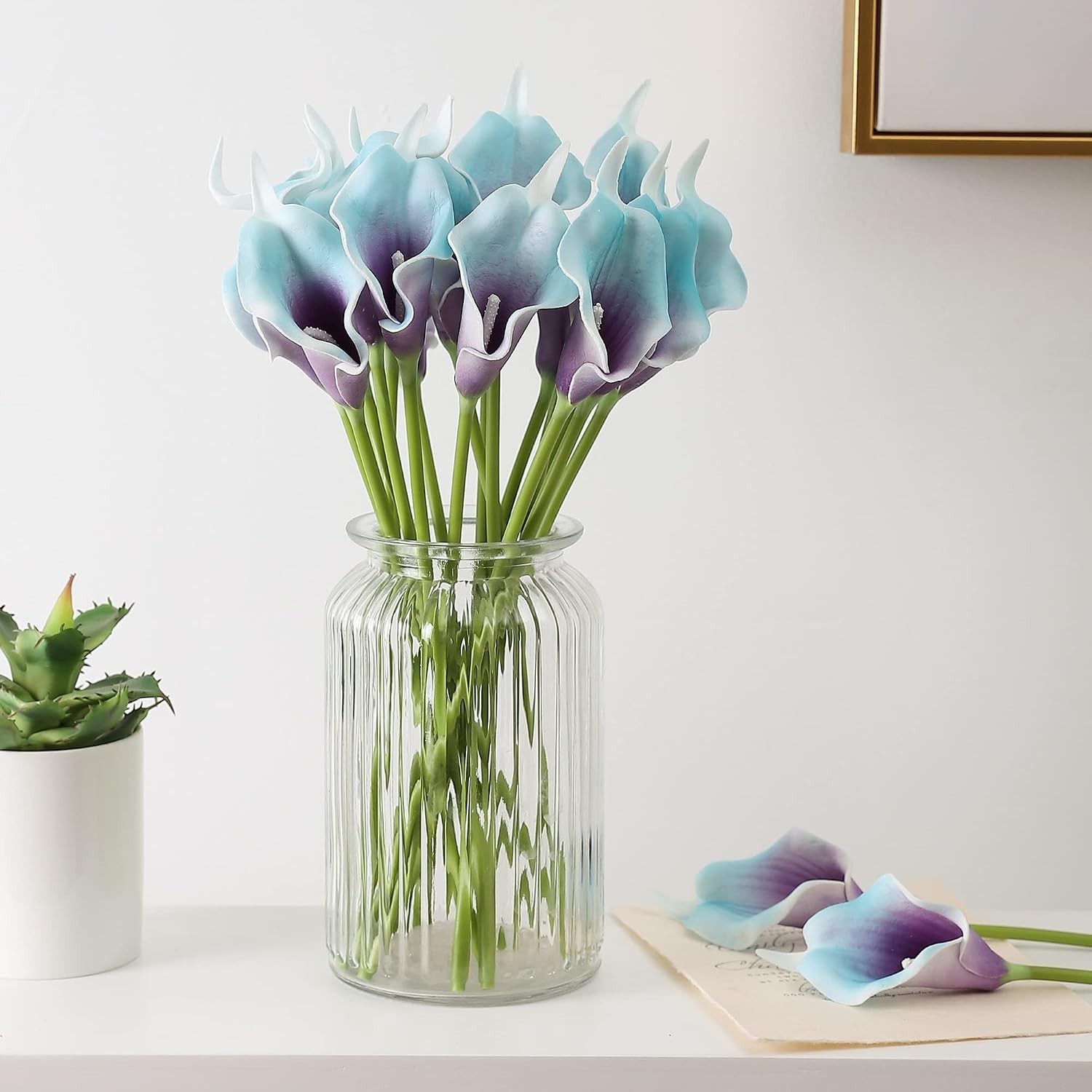 20pcs Artificial Calla Lily Flowers for Weddings and Parties in Purple Blue
