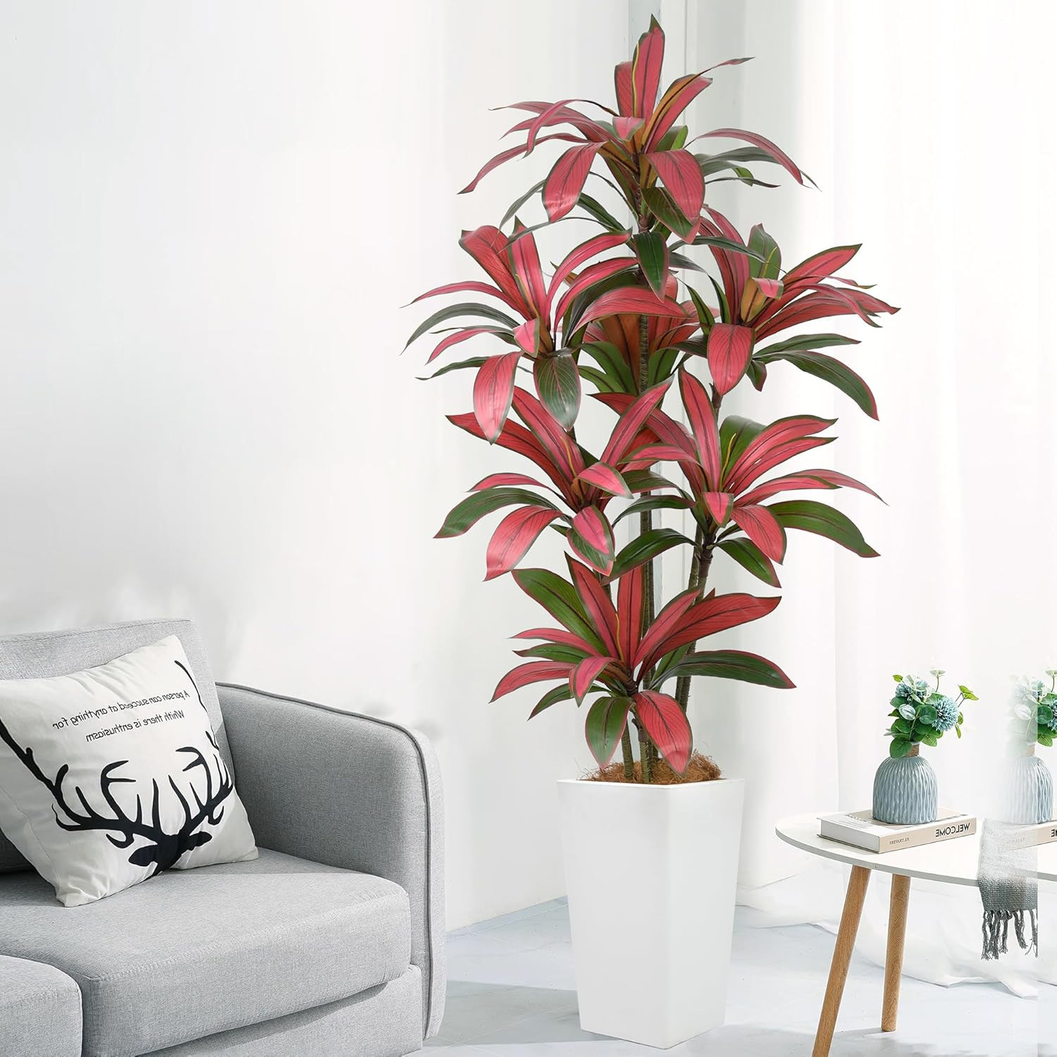 6Ft Artificial Dracaena Tree in White Planter – Faux Silk Indoor/Outdoor Decor