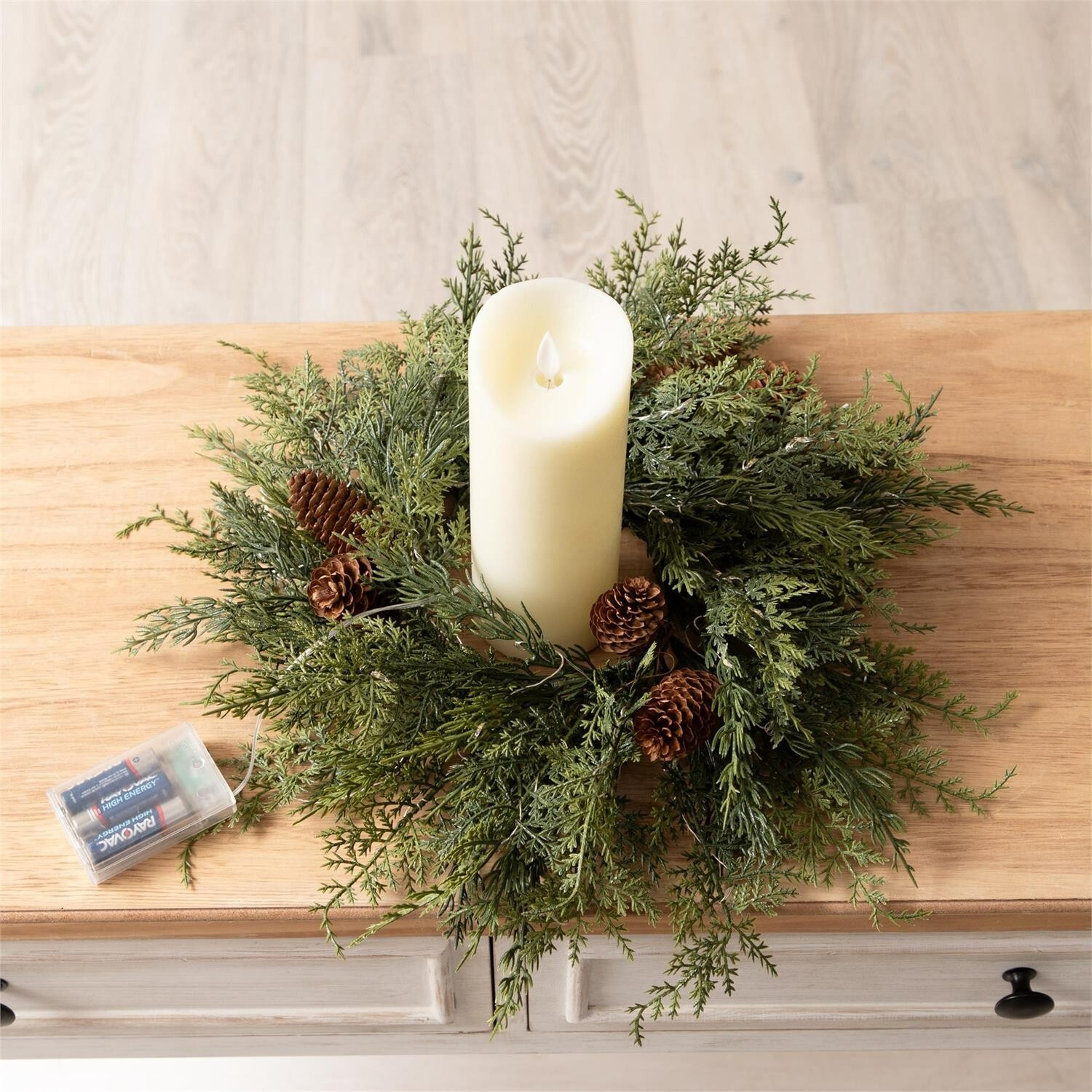 Led Pine Wreath Candle ring – Battery Operated