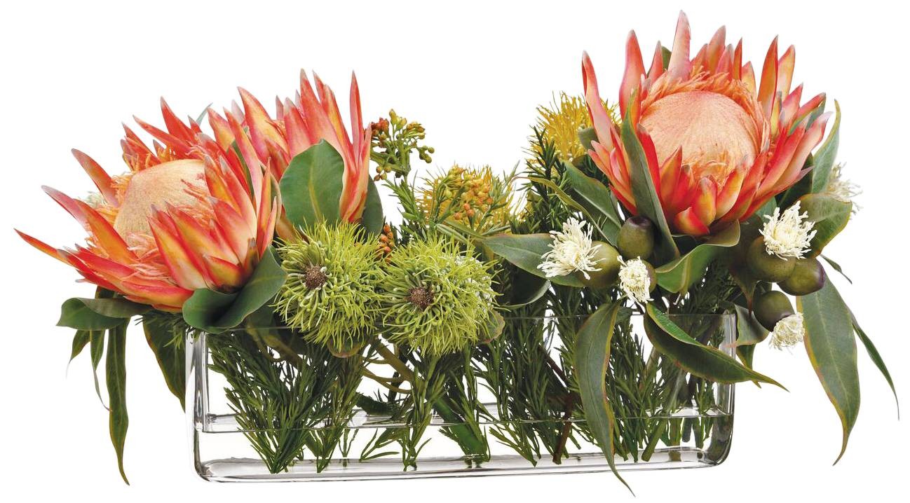 Orange Protea and Eucalyptus 24″ Wide Faux Flowers in Vase