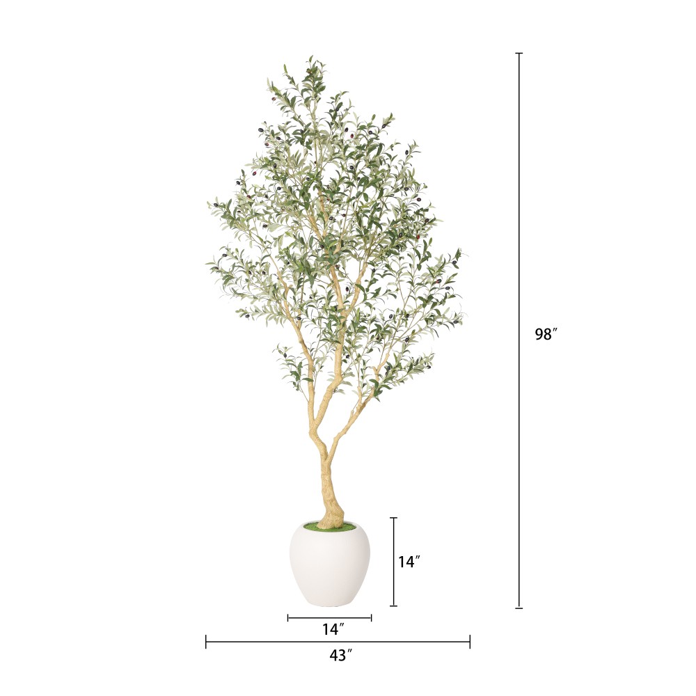 Artificial Olive Tree 8.2FT Tall Faux Plant with White Pot Indoor Decor