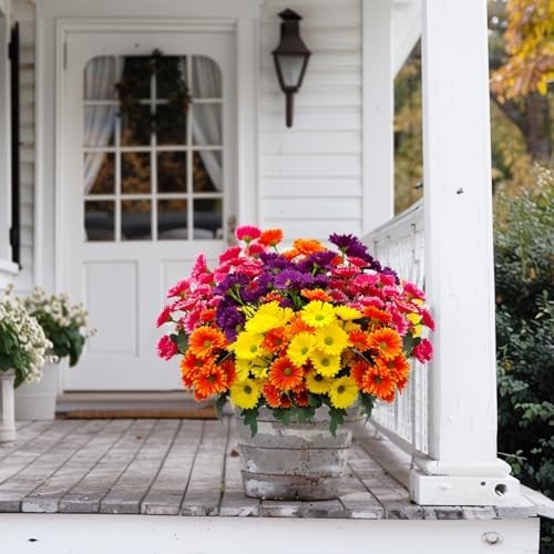 8 Bundles Artificial Silk Daisy Flowers – UV Protected Outdoor Indoor Bouquet fo