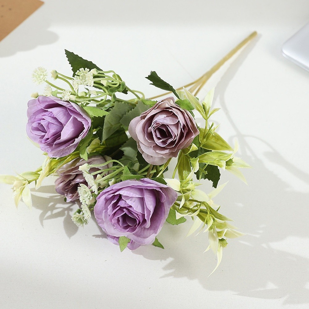Wedding Decor Silk Rose Bouquet 5 Bloom 32cm for Bridal Shower and Anniversary