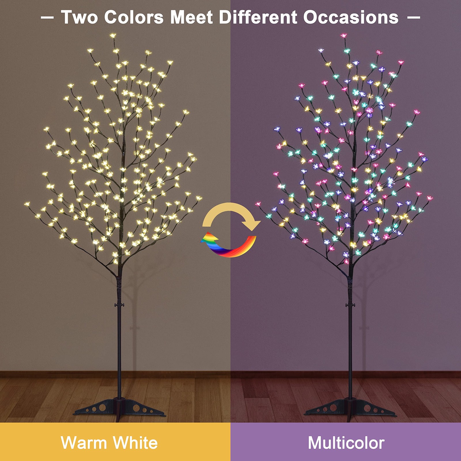 Lighted Cherry Blossom Tree, 4FT, 5FT and 6FT, Pack of 3, Warm White to Multi…