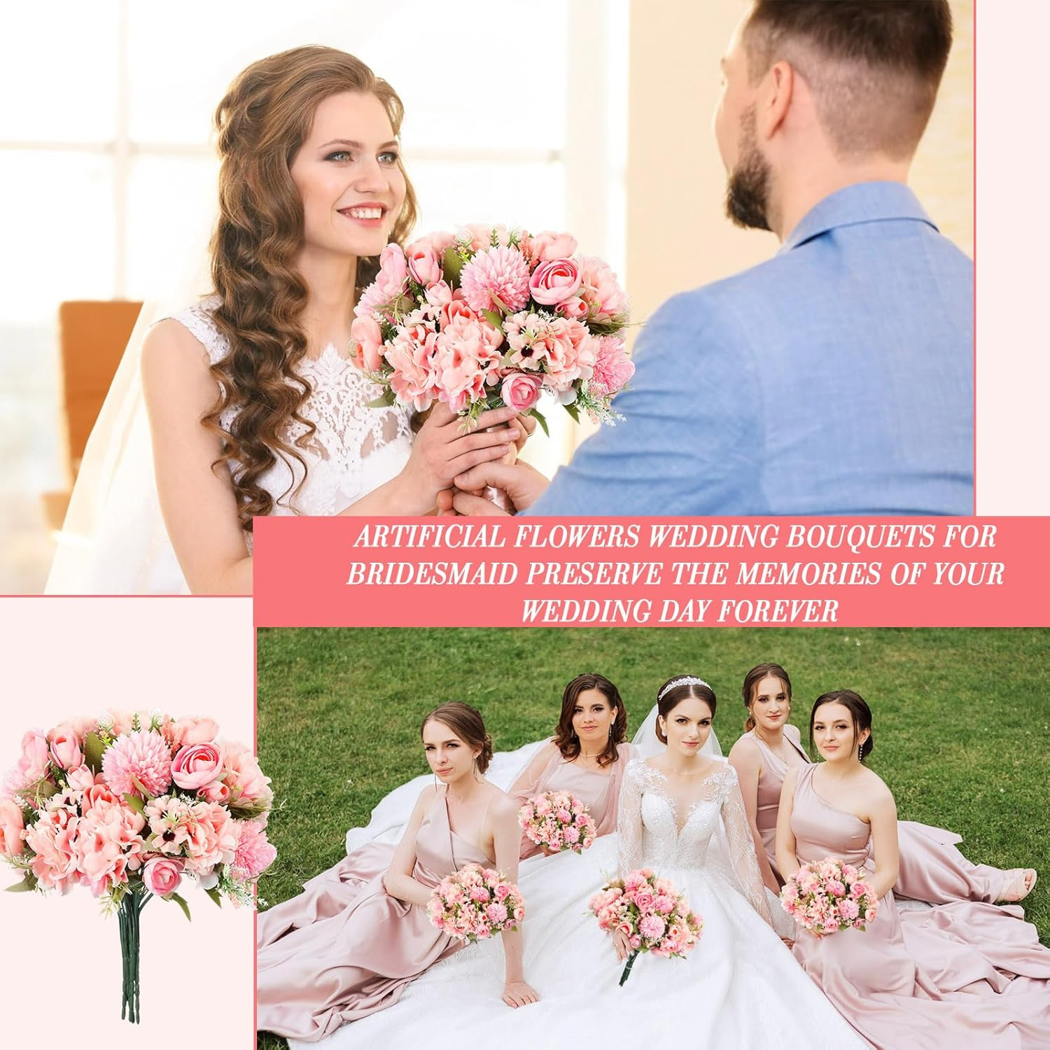 Pink Peonies & Roses Silk Flower Bouquet for Wedding & Home Decor (24 Bundles)
