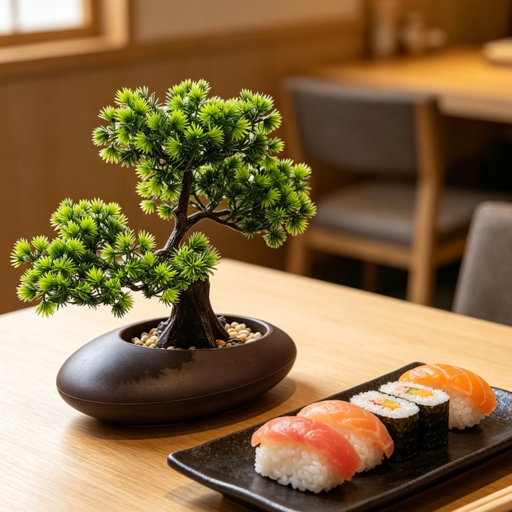 Artificial Bonsai Tree Juniper for Sushi Plate Green Faux Pine Tree Decor
