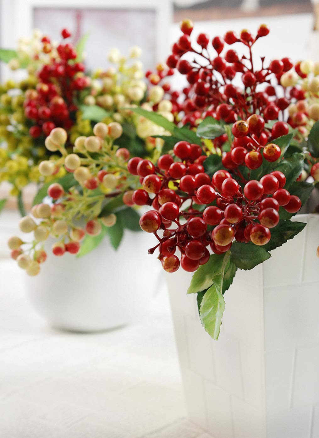 Red Artificial Stems Fruit Fake Silk Berries for Holly Christmas Festival Hol…