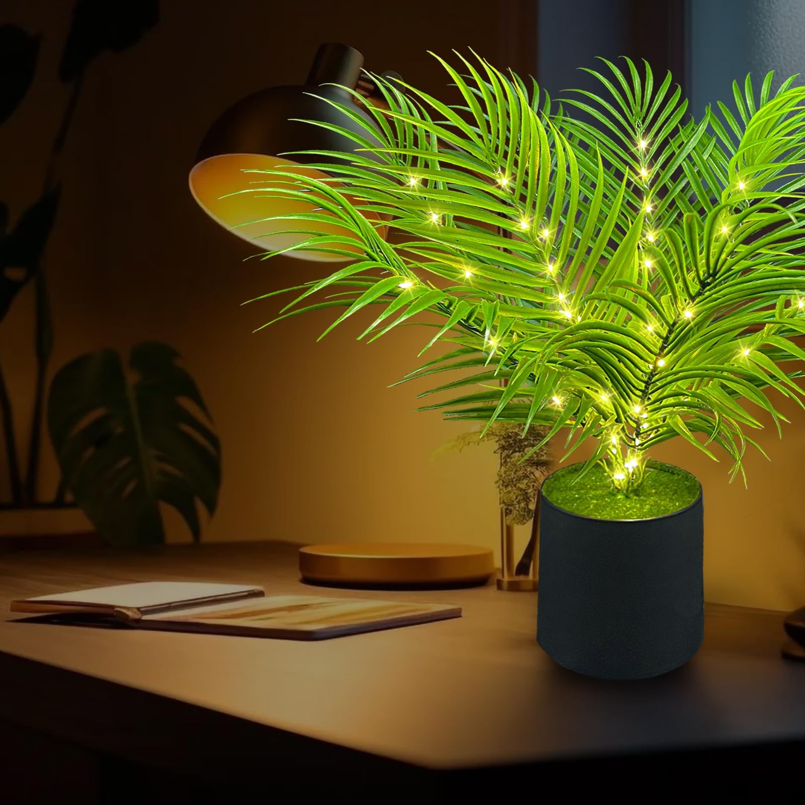 20-Inch LED Areca Palm Tree Faux Plant, USB Battery Powered