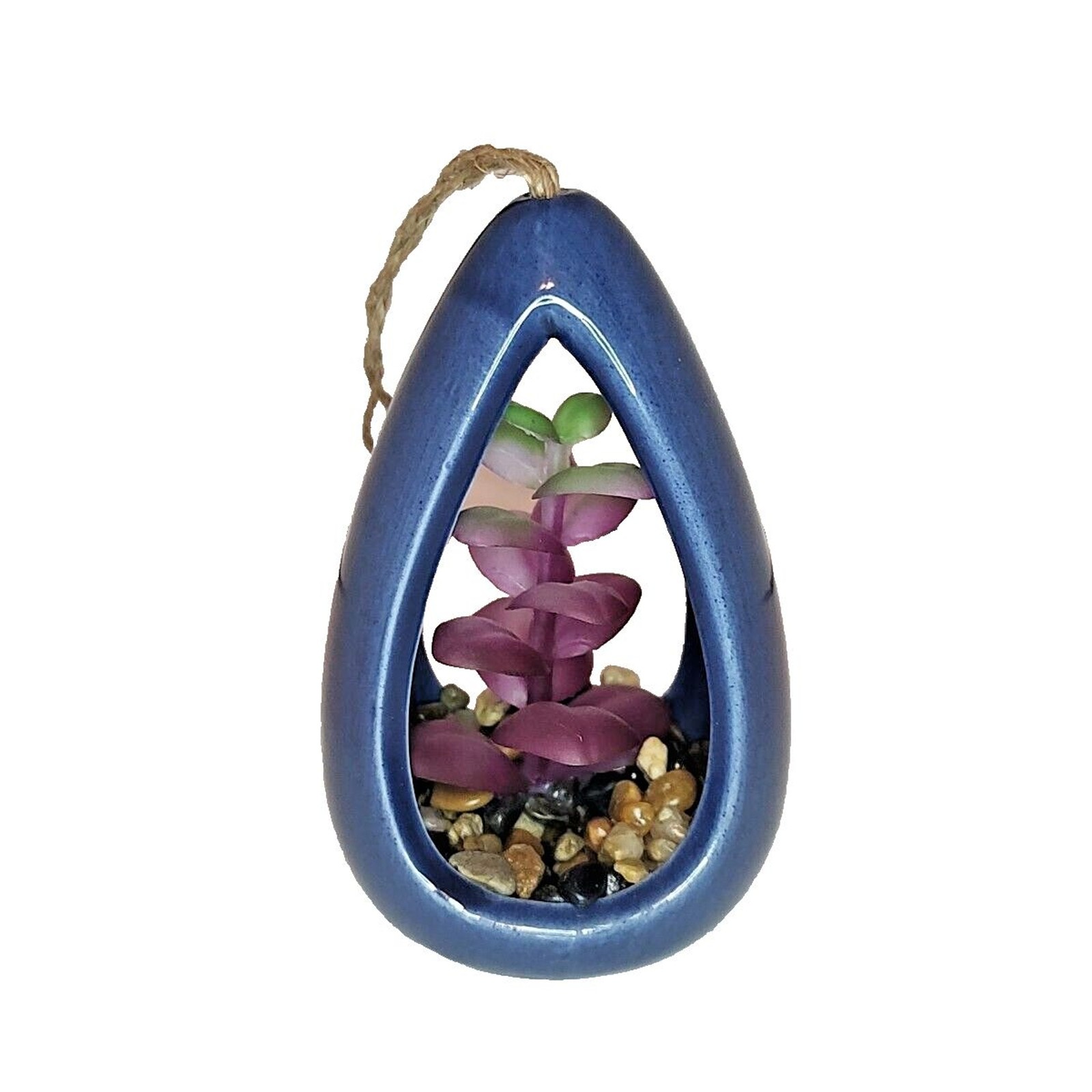 Hanging Modern Coastal Artificial Succulent Home Decor Navy Blue Purple Ceramic