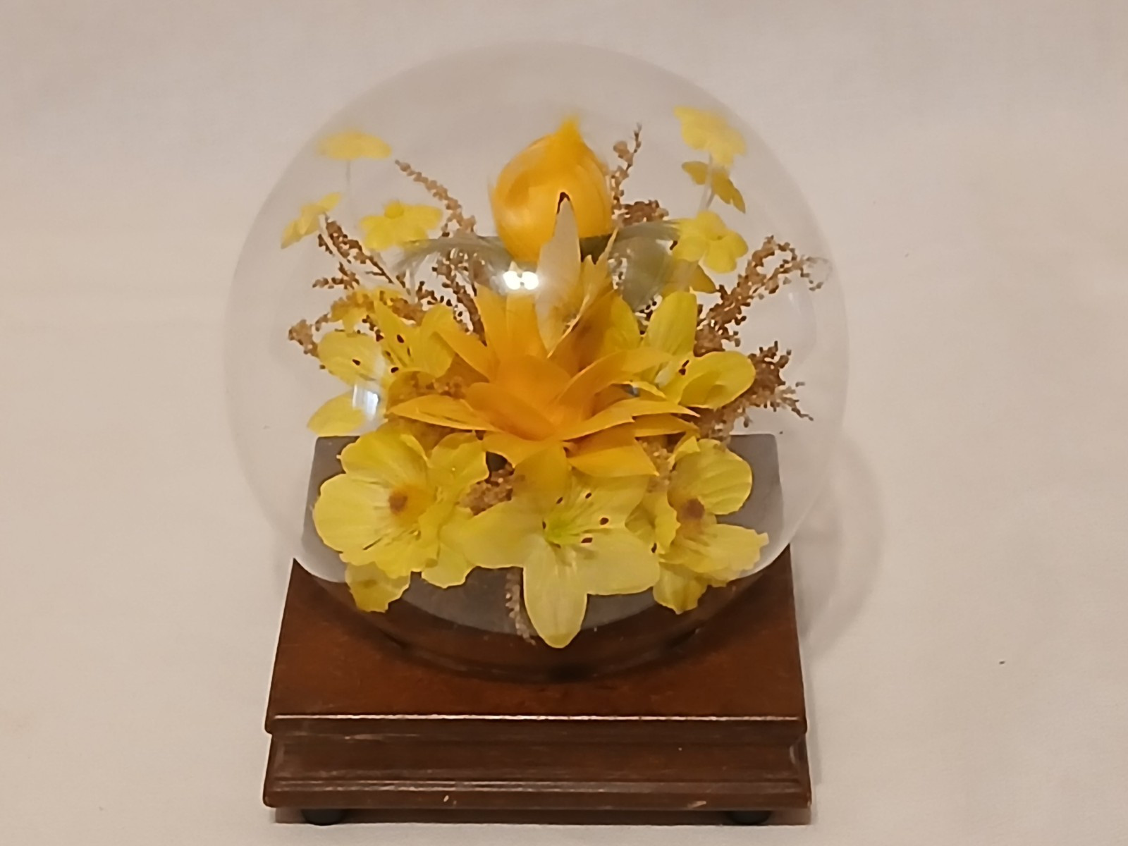 Vintage PENCO Glass Dome Terrarium w/ faux silk flowers & butterfly- 19″ around