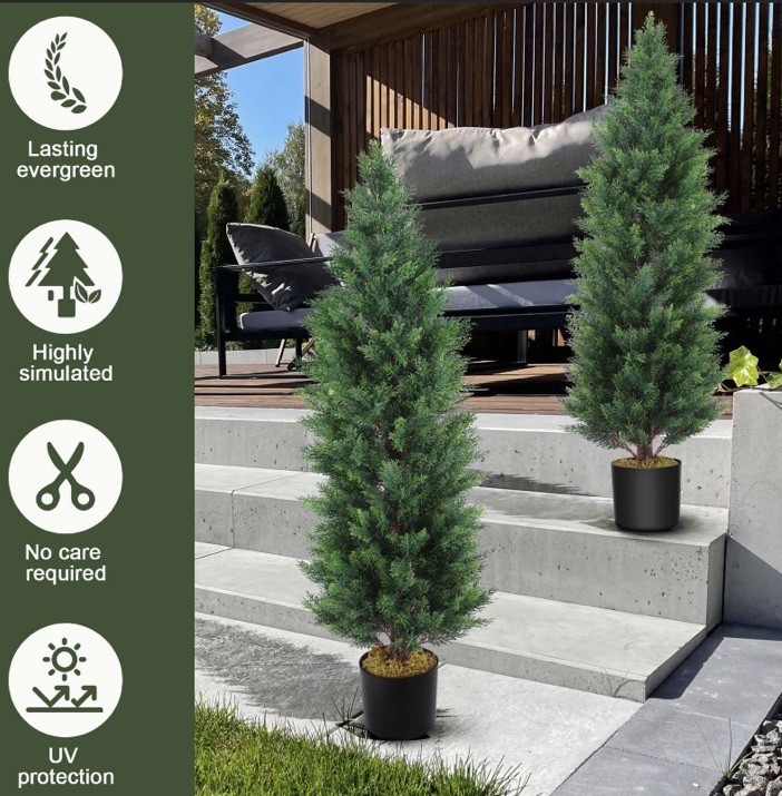 Artificial Cedar Tree 2 Pack 4 Feet Tall Outdoor UV Rated Porch Decor