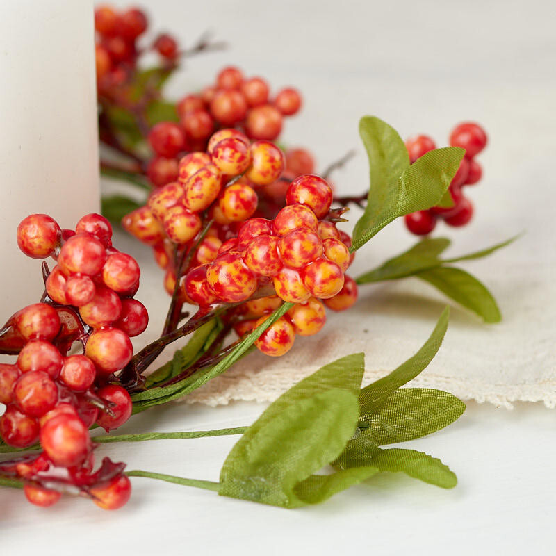 Set of 6 Dark Orange Artificial Fall Berry and Leaf 4-1/2″ Candle Rings