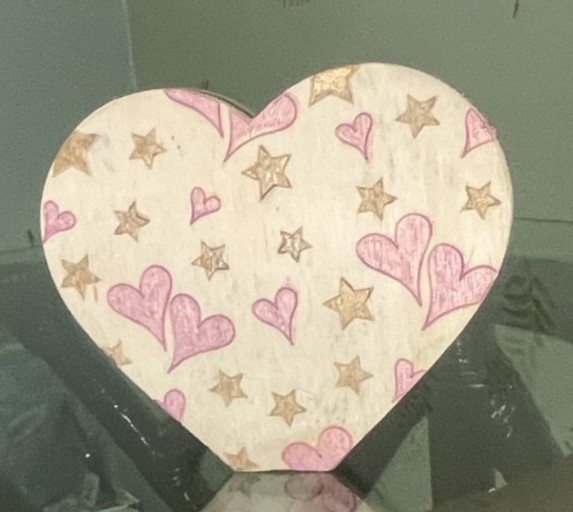 2-Piece Pretty Silk Flower in Wax Vase w/Nice Painted Wooden Heart