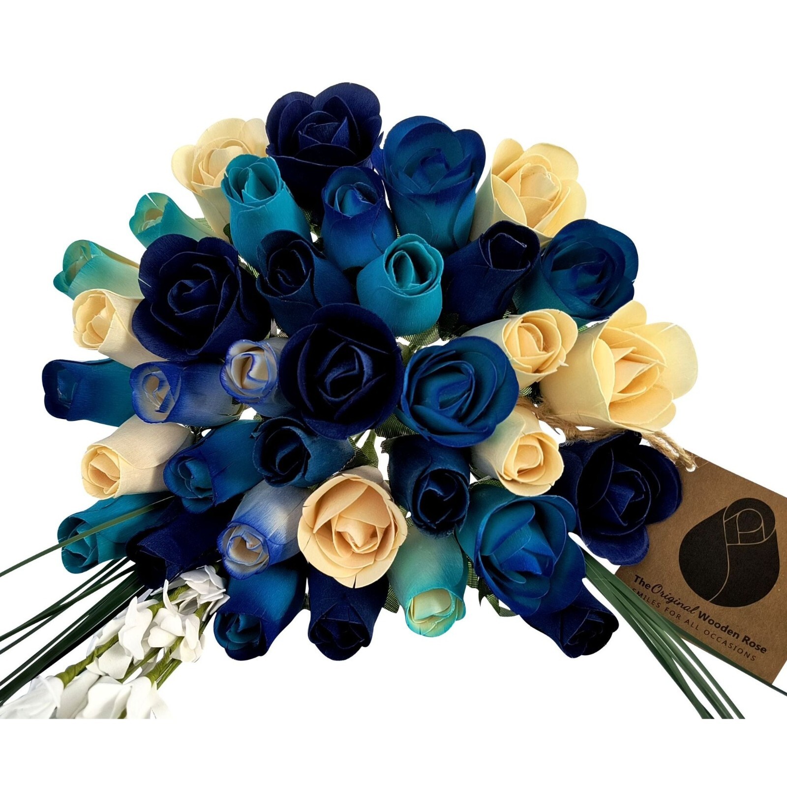 Deluxe Blue Berries and Cream Flower Bouquet. The Original Wooden Rose 2, 3 Doz