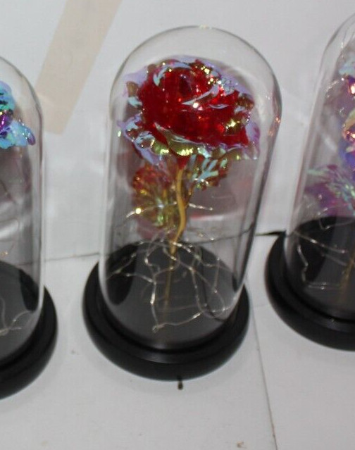 Red Eternal Rose w LED Lights in Glass Dome Mothers Valentines Anniversary Gift
