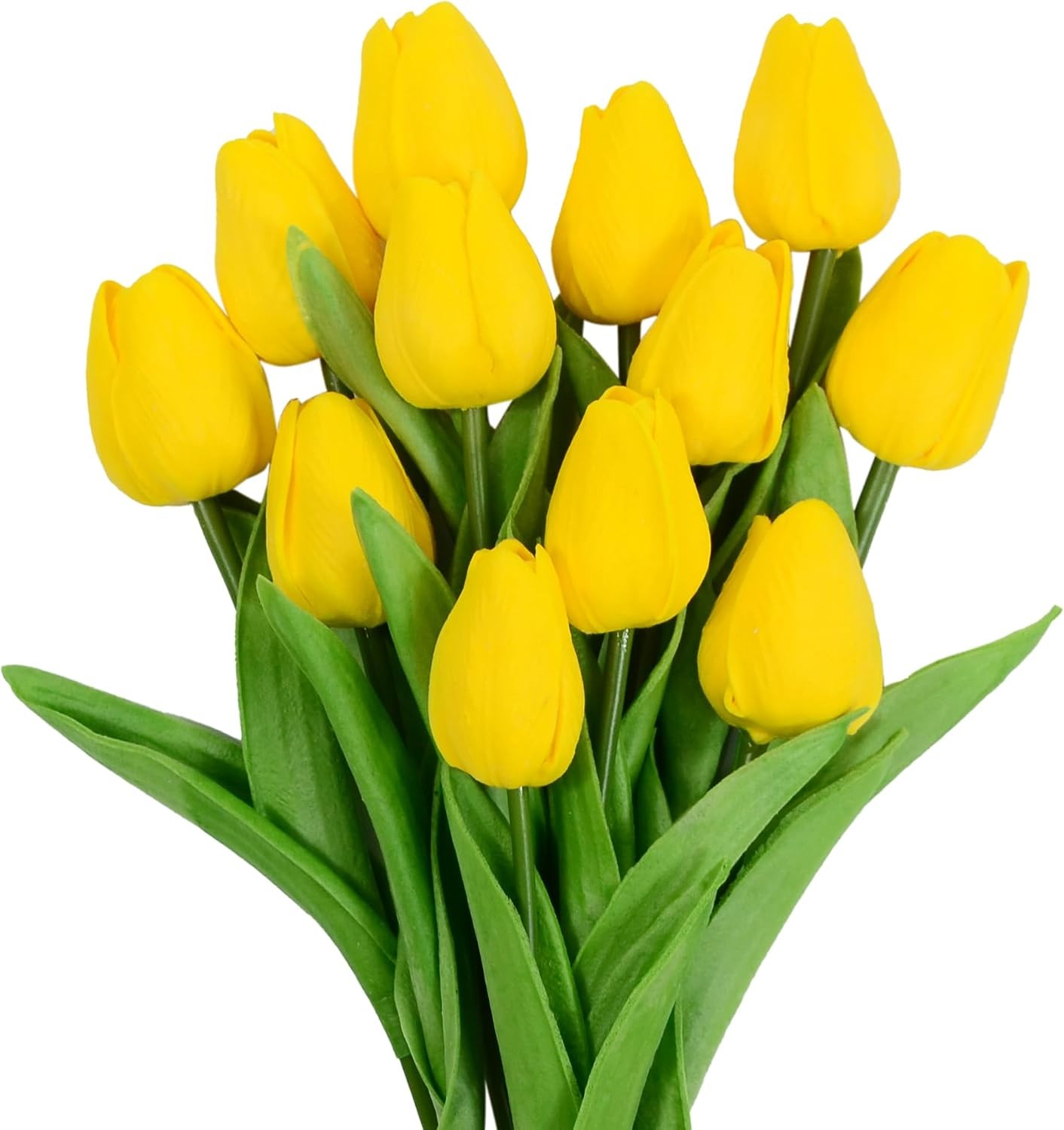 12pcs Yellow Tulips Artificial Flowers, 13.4″ PU Flowers Fake Tulips for Spring