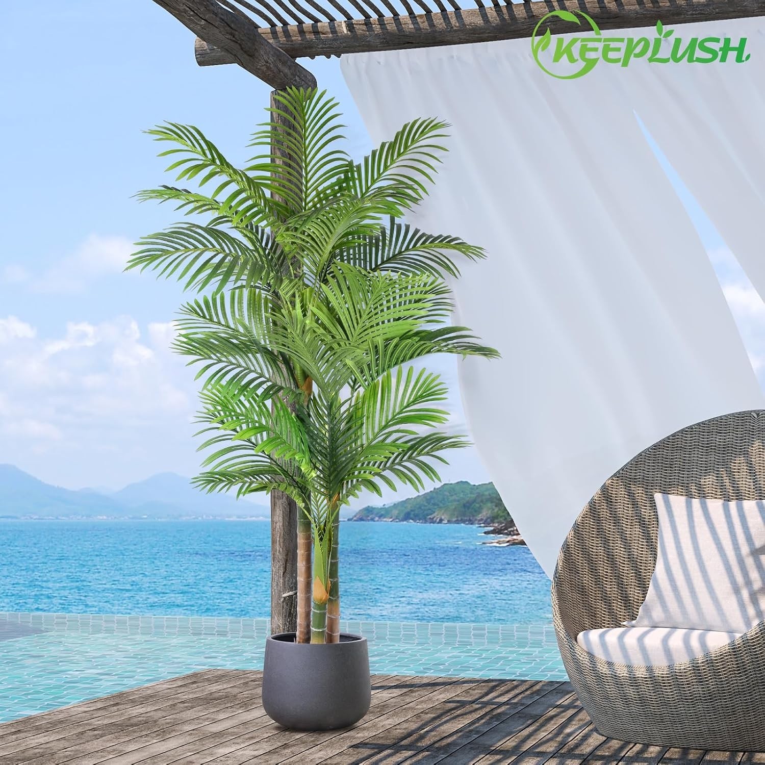 6ft UV Resistant Triple Golden Cane Palm Tree – Lifelike Indoor/Outdoor Decor