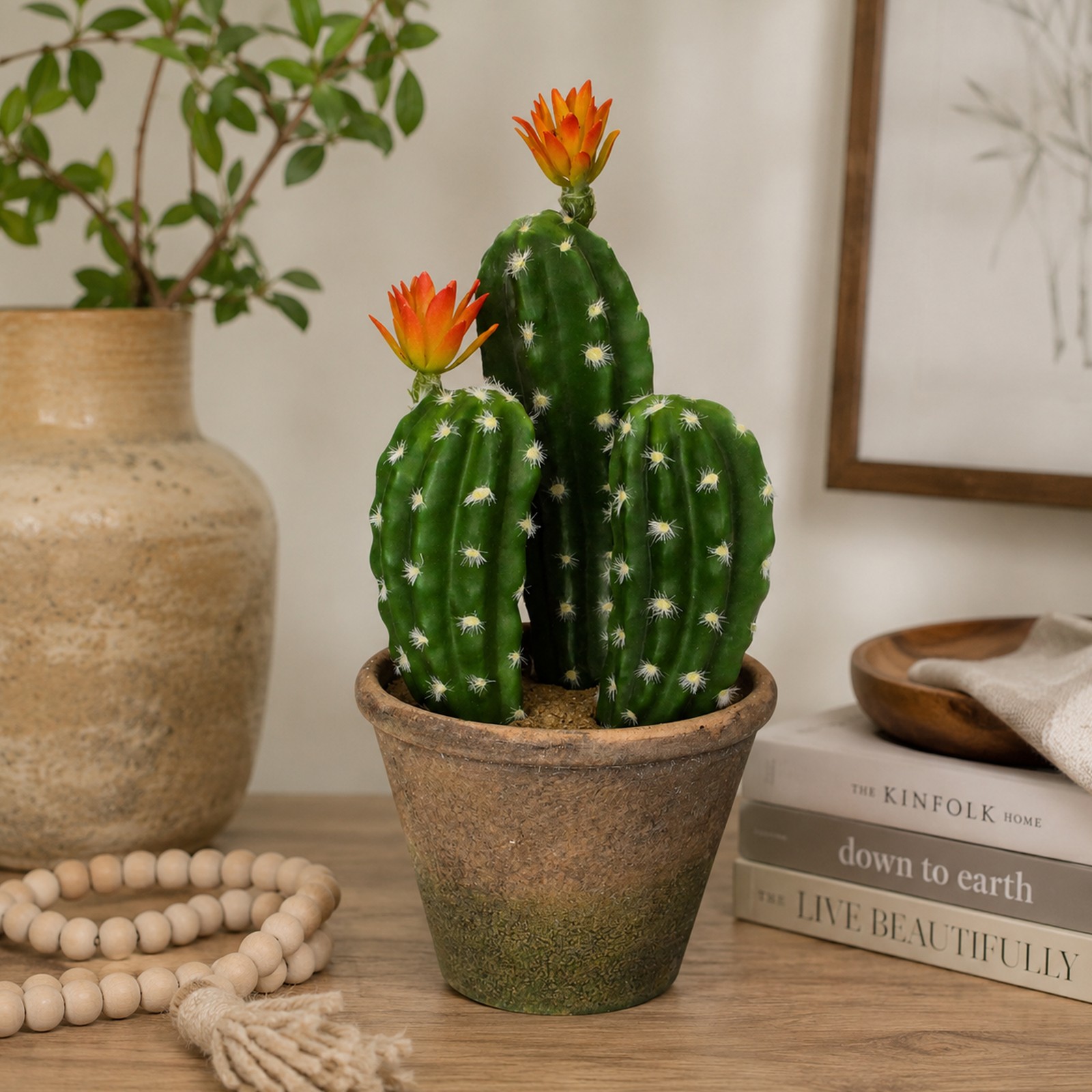 Allstate 12.5″ Green Flowering Column Cactus In A Ceramic Pot With Flowers