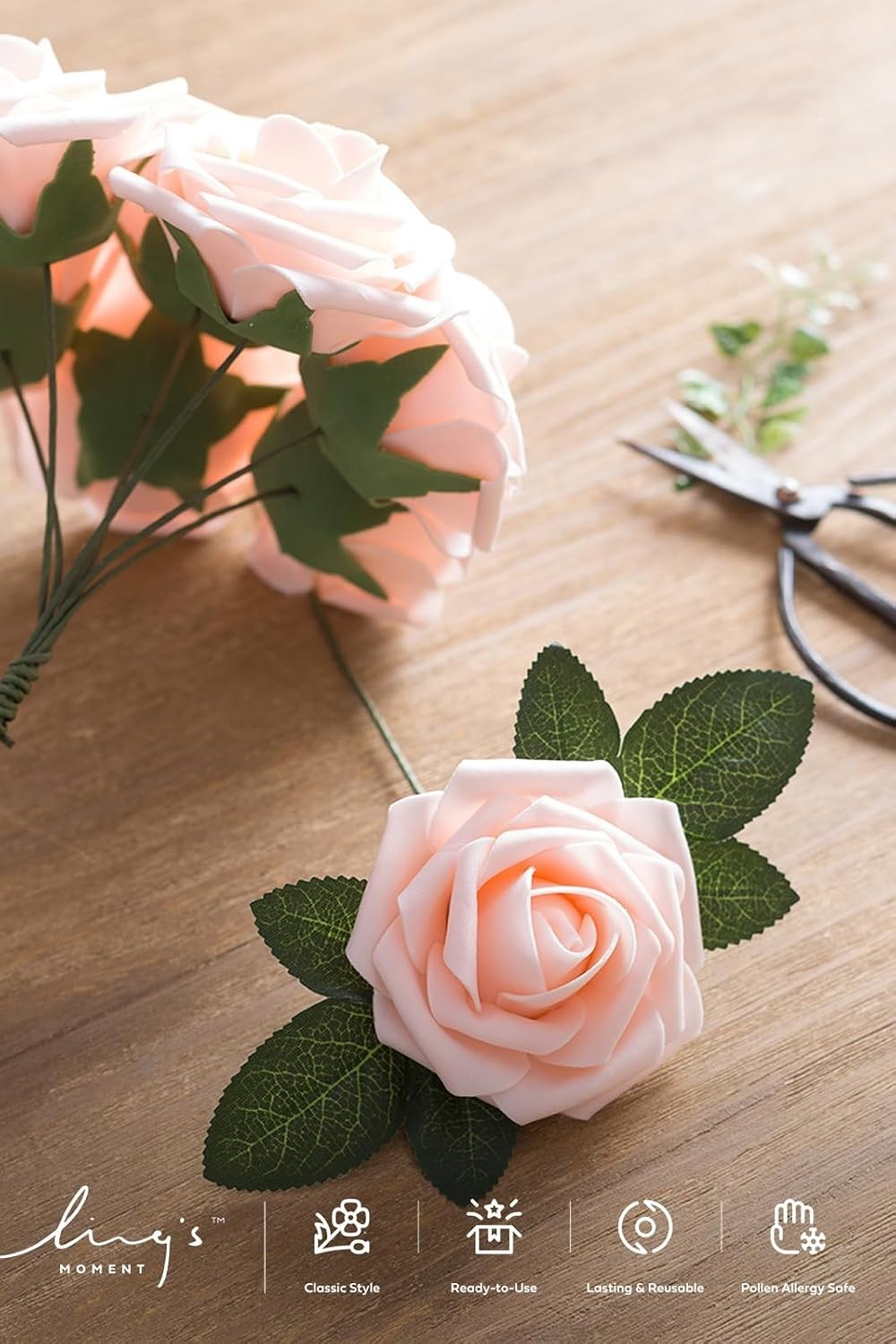 Lifelike Blush Foam Roses – 25 Count for Bouquets, Centerpieces & More