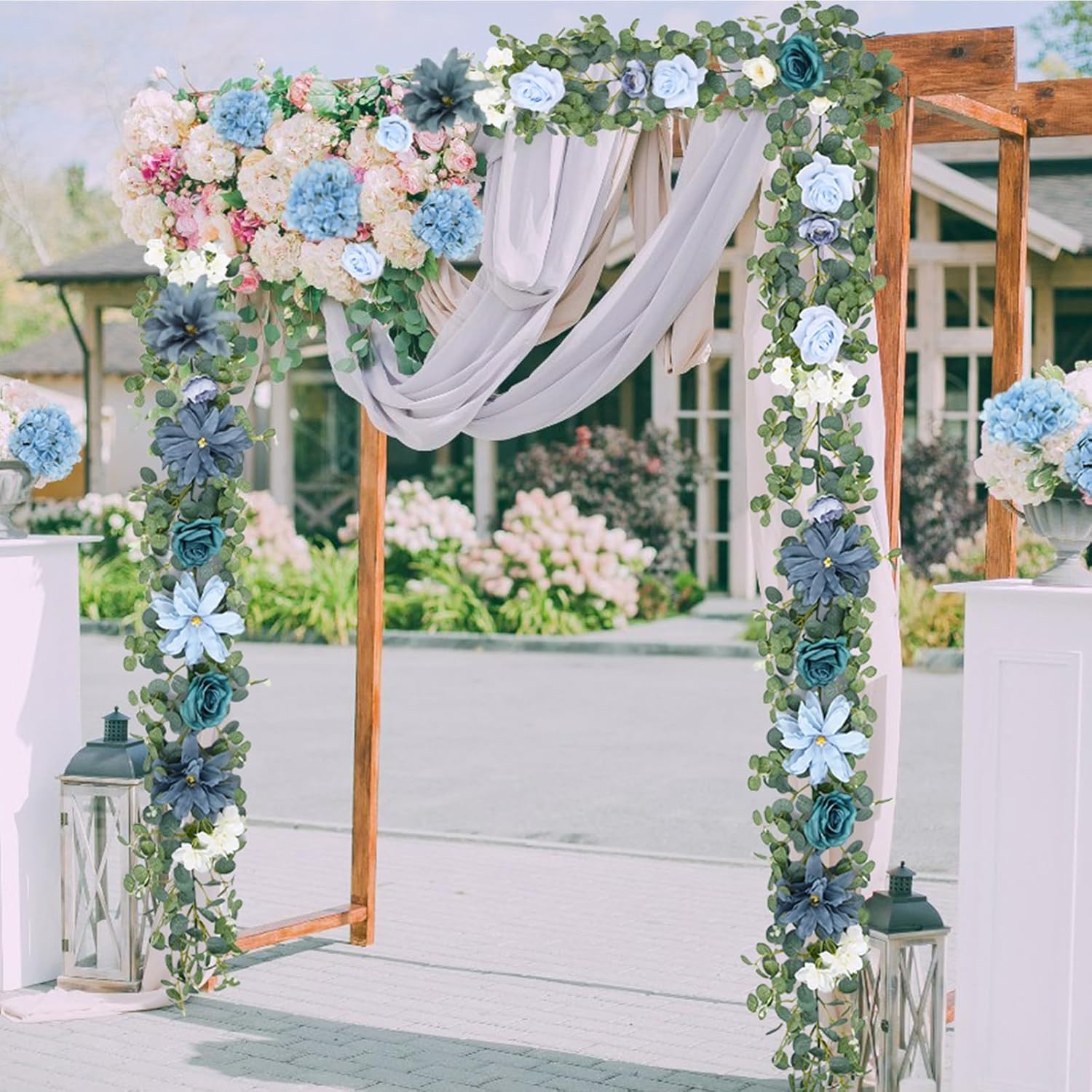 6.07Ft Artificial Eucalyptus Garland with Flowers – Wedding Table Decorations, F