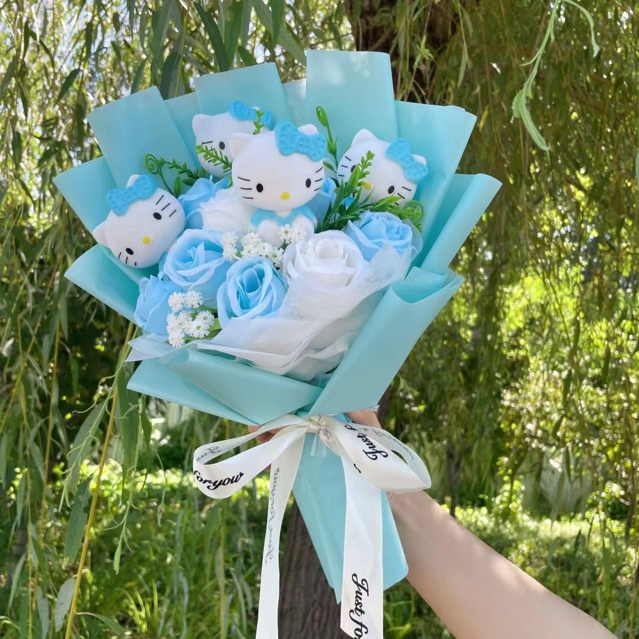Cat Dolls with Artificial Flowers Creative Bouquet Christmas Valentine Birthday