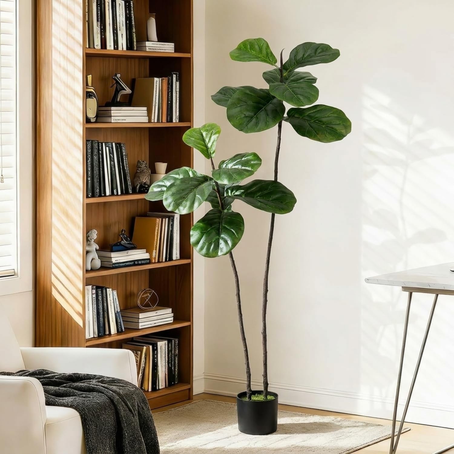 Artificial Fiddle Leaf Fig Tree – 4FT Faux Large Tree, Fake Plants Tall Fake …