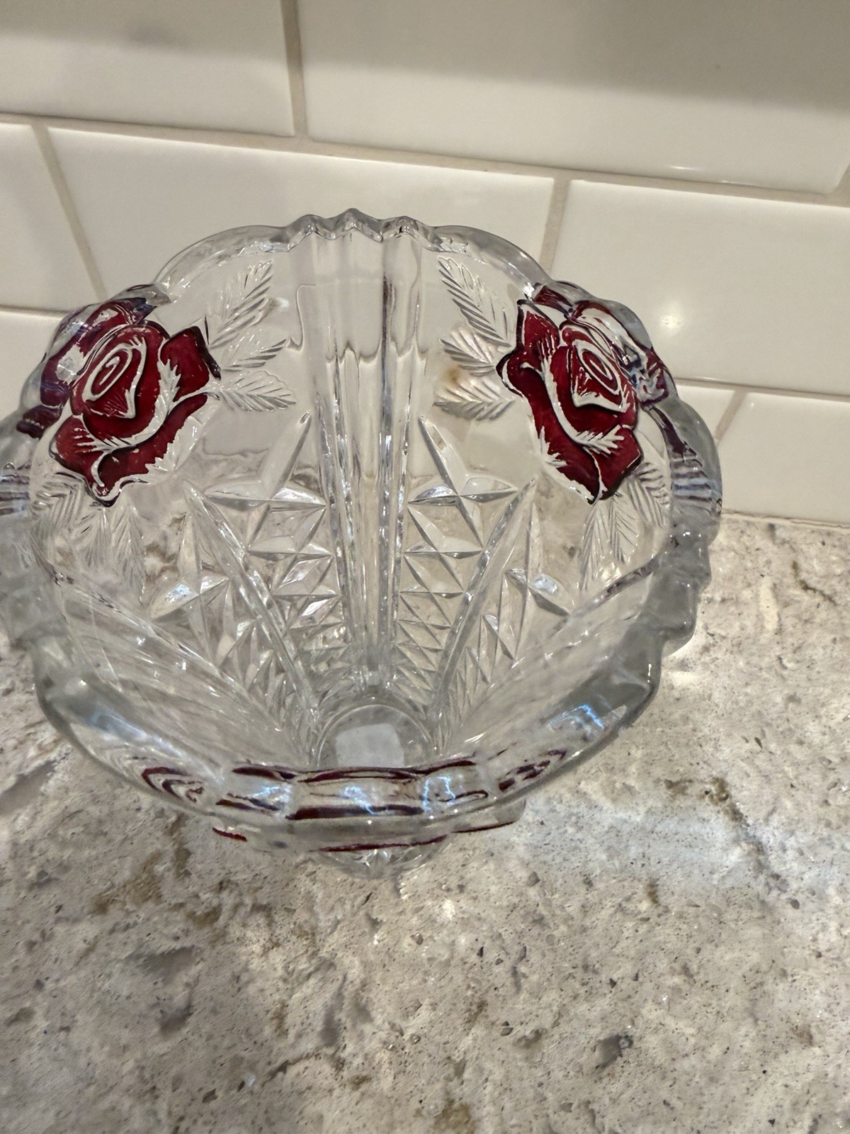 Anna Hutte Bleikristall Lead Crystal Clear /redVase 24% BPO 7.5” Made in Germany