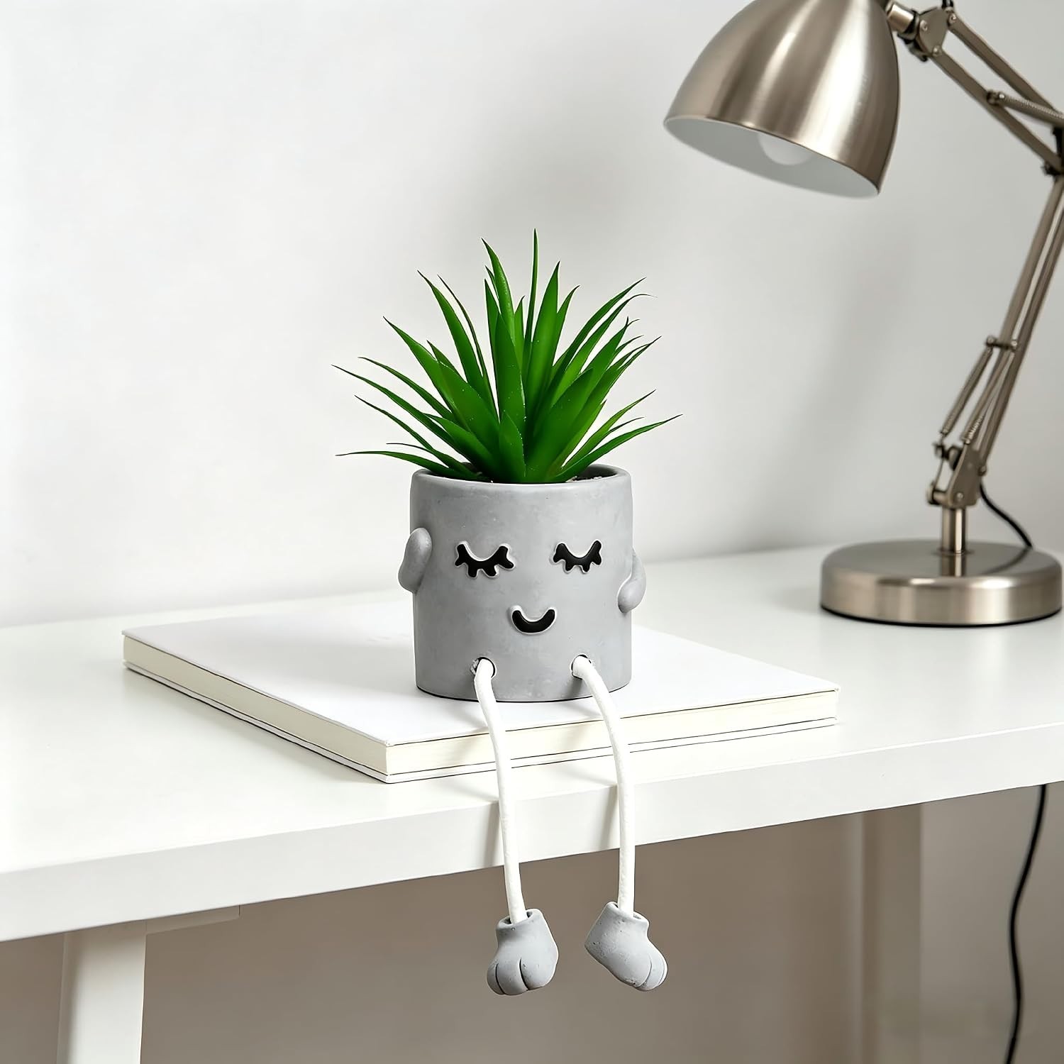 Small Decorative Fake Succulent Plant in Cement Pot – Ideal for Shelf Accent
