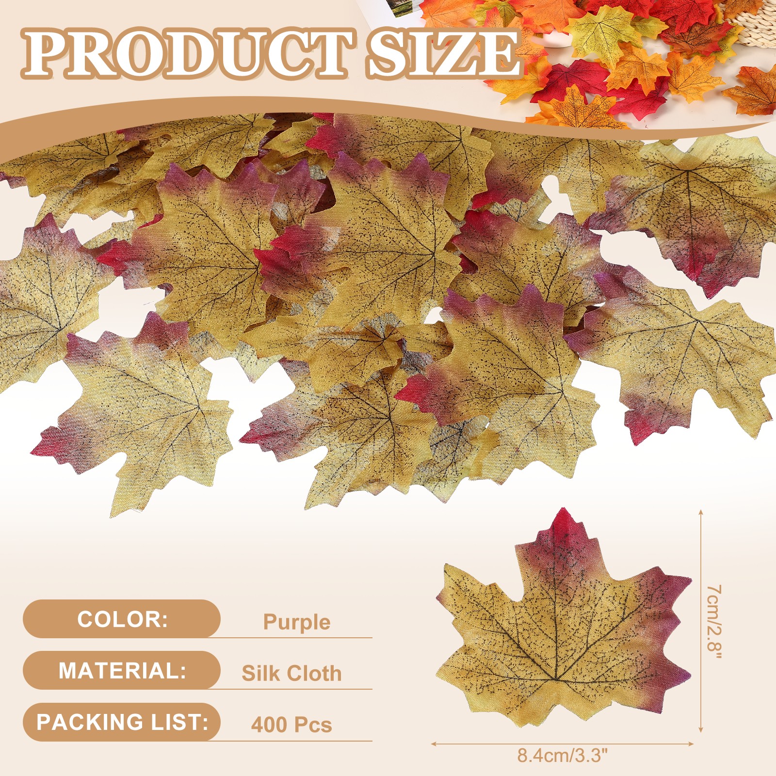 400Pcs Fall Leaves 3.3 Inch Colored Mixed Fake Leaf, Purple
